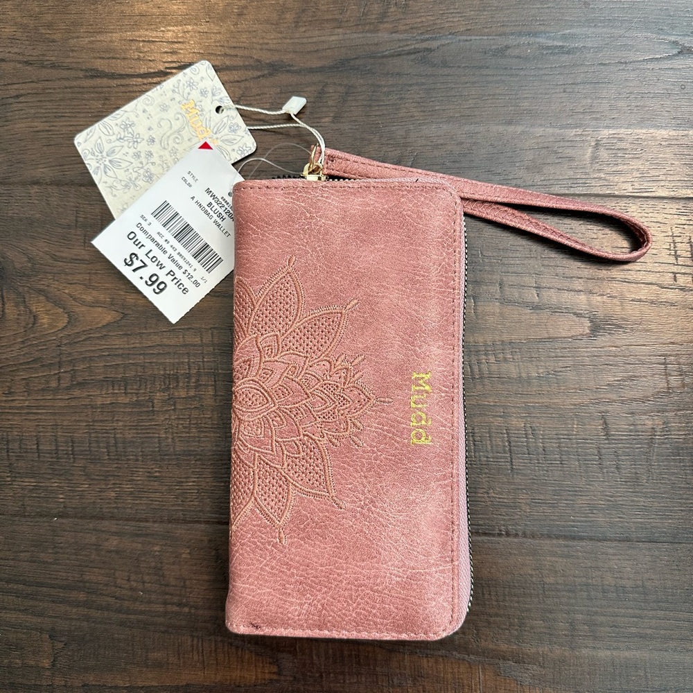 Mudd Blush Wristlet Wallet with Gold Accents